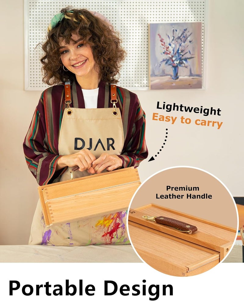 Dajar Multi-Function Art Tool Box, Portable Foldable Beech Wood Artist Supply Storage Box for Pastels, Pencils, Pens, Markers, Brushes, Natural - Image 3